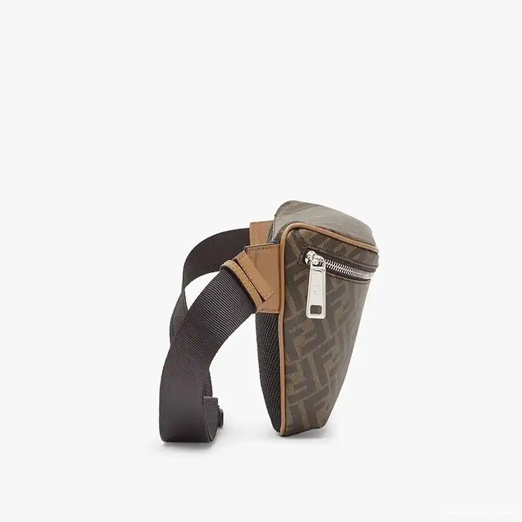 Cheap HOT Fendi FF Black Brown Fabric In Motif Belt Bag 0505